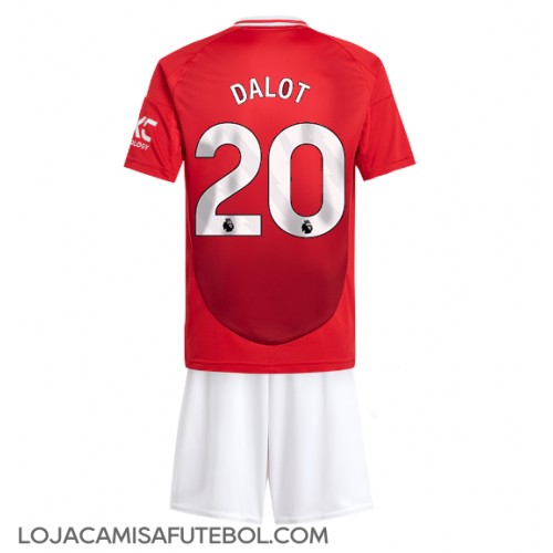 Camisa de Futebol Manchester United Diogo Dalot #20 Equipamento Principal Infantil 2024-25 Manga Curta (+ Calças curtas)